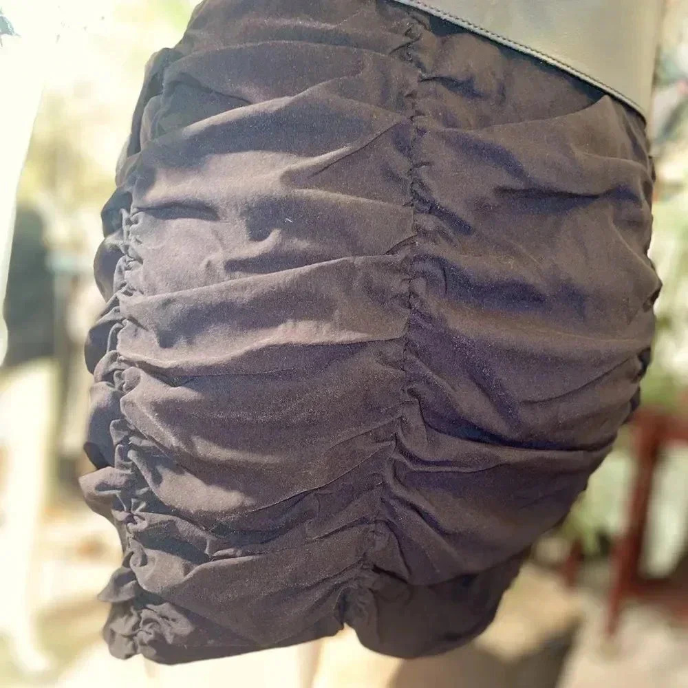 BLACK VALIA HIGH WAIST SHIRRED MINI SKIRT WITH FRONT FACING POCKETS 1x - Picture 2 of 15